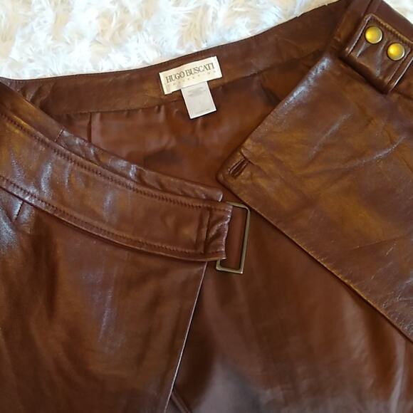 Hugo Buscati Chocolate Wrap Leather Mini Skirt - 2 - Picture 4 of 8